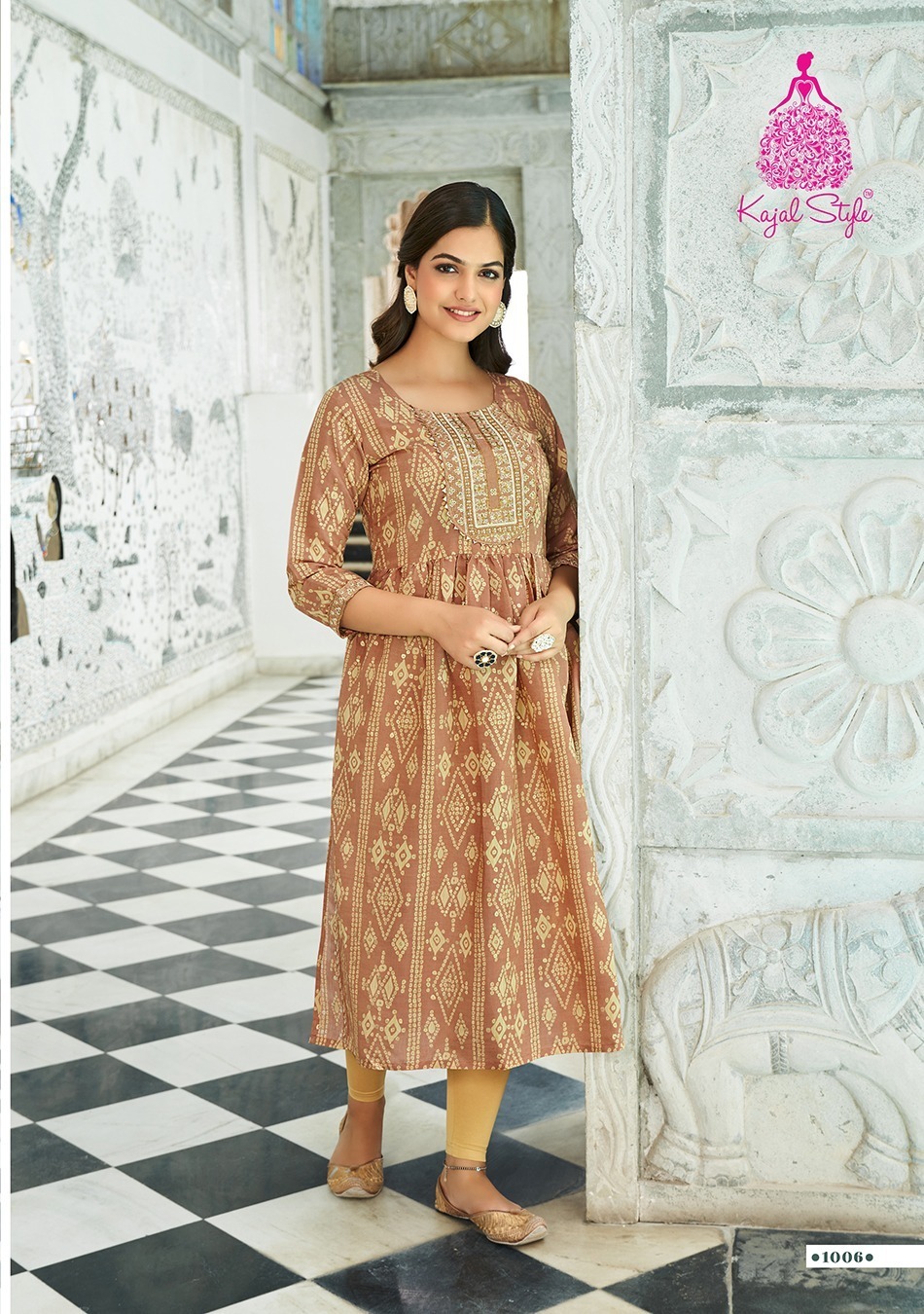 Kajal Style Nayra Cut Kurti With Embroidery