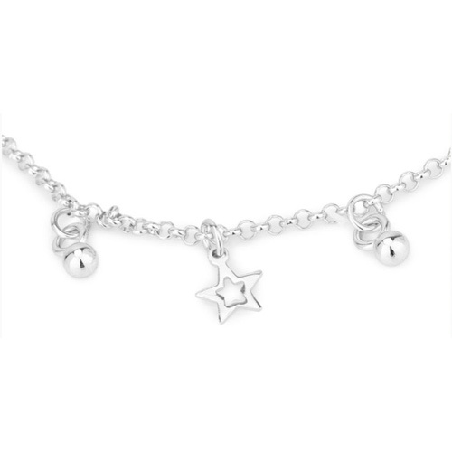 Modern Dangling Star Moon Charm Silver Bracelet
