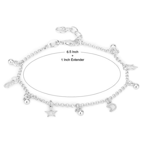 Modern Dangling Star Moon Charm Silver Bracelet