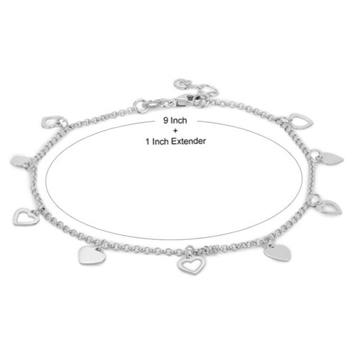 Dangling Open And Close Heart Charm Silver Anklet Size: Customized