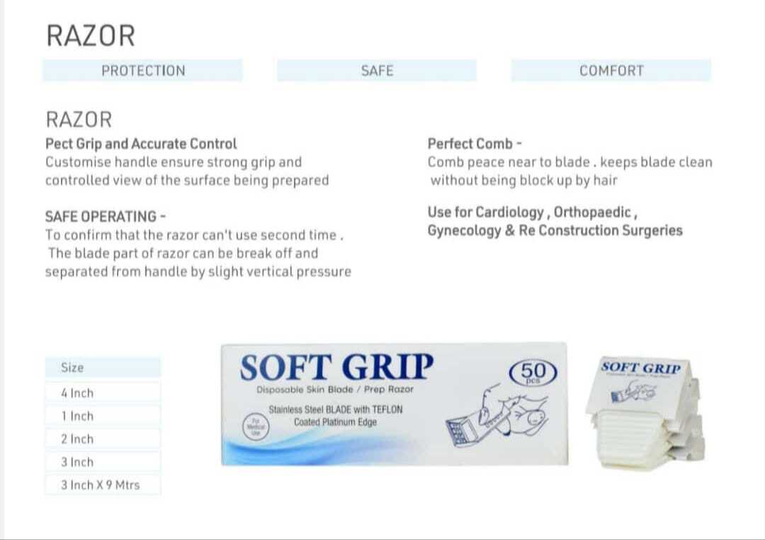 Soft Grip Razor - Stainless Steel Blade, Regular Size, White | Safe One-time Use, Customizable Handle, Integrated Blade Cleaning Comb