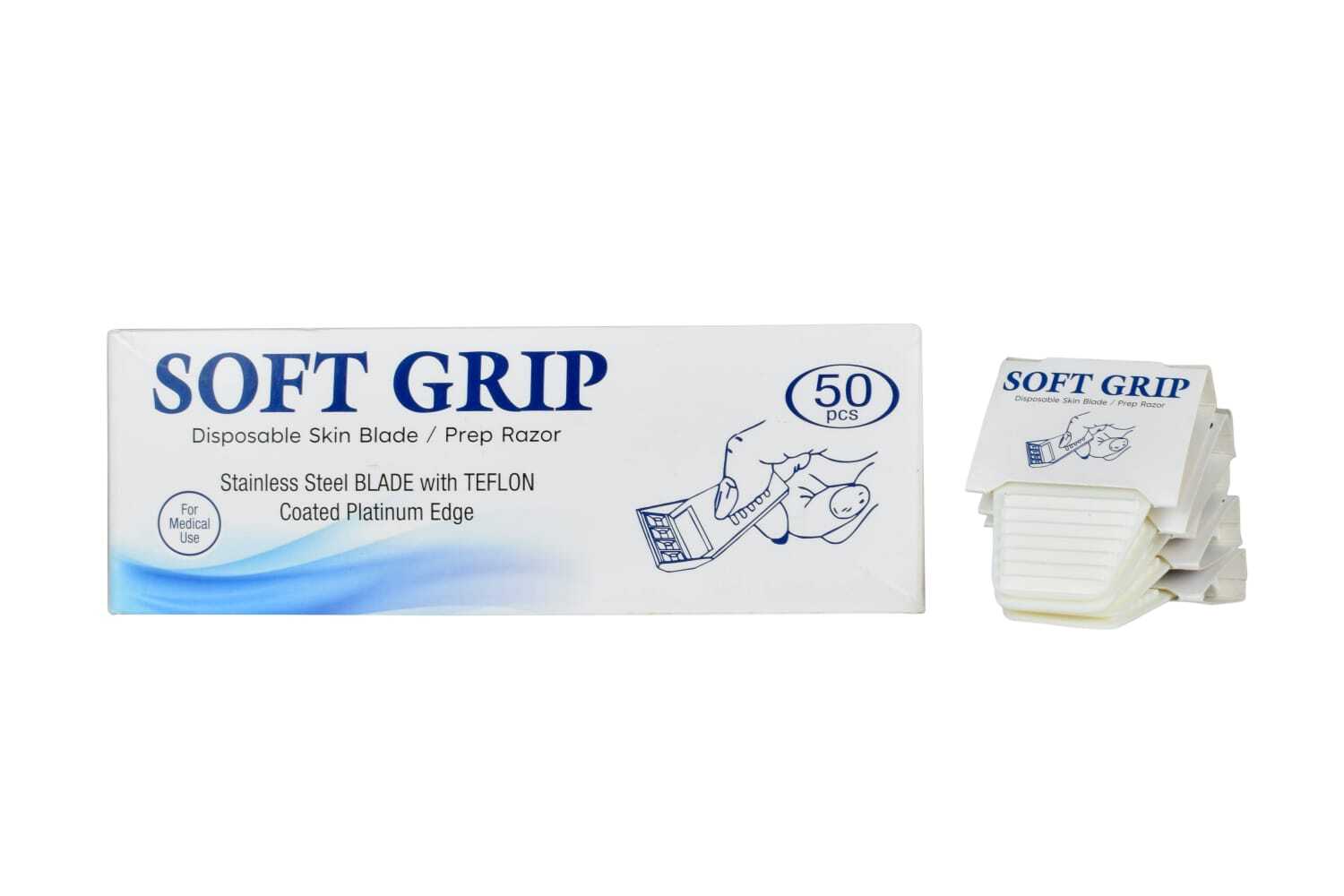 Soft Grip Razor - Stainless Steel Blade, Regular Size, White | Safe One-time Use, Customizable Handle, Integrated Blade Cleaning Comb
