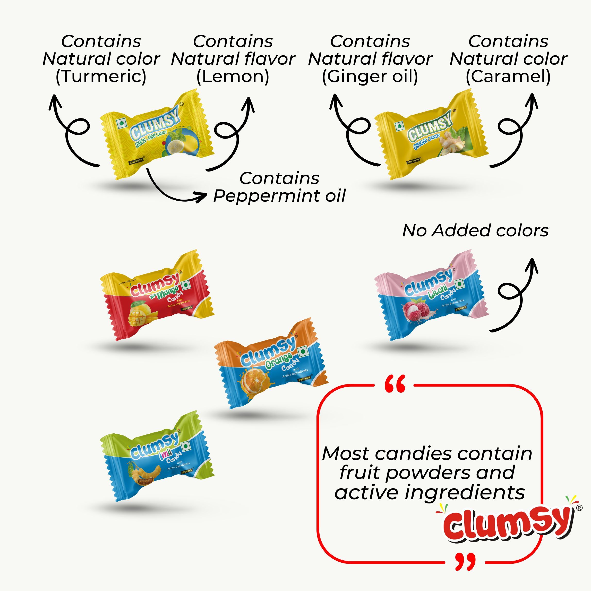 Clumsy Combo Pack Candy - 6 Unique Flavors, Eggless, 4.14 Kilograms, 12 Months Shelf Life, Solid Form