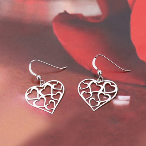 Designer Open Multi-hearts Silver Earrings Gender: Women