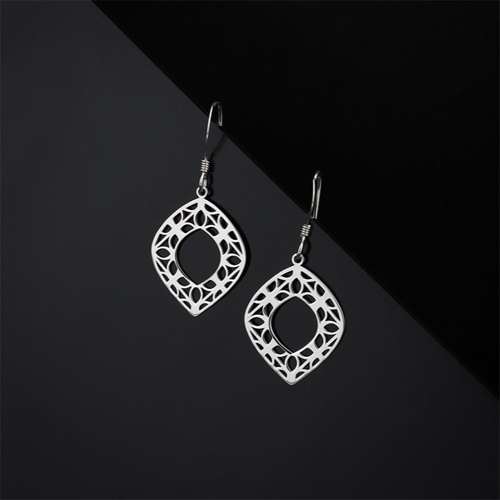 Dangling Intricate Filigree Oval Silver Earring - Multiple Sizes Available | Elegant Dangle Design For Women