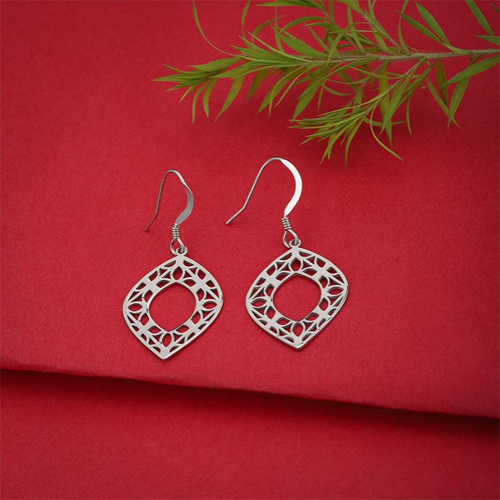 Dangling Intricate Filigree Oval Silver Earring - Multiple Sizes Available | Elegant Dangle Design For Women