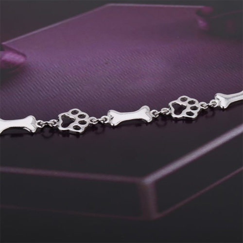 Modern Open Dog Paw Bones Silver Bracelet