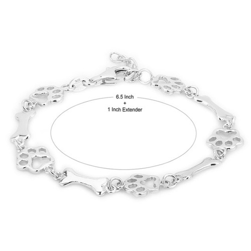 Modern Open Dog Paw Bones Silver Bracelet