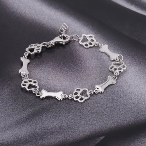 Modern Open Dog Paw Bones Silver Bracelet