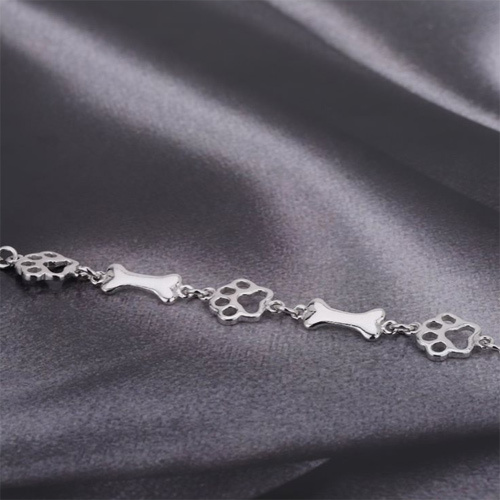 Modern Open Dog Paw Bones Silver Bracelet