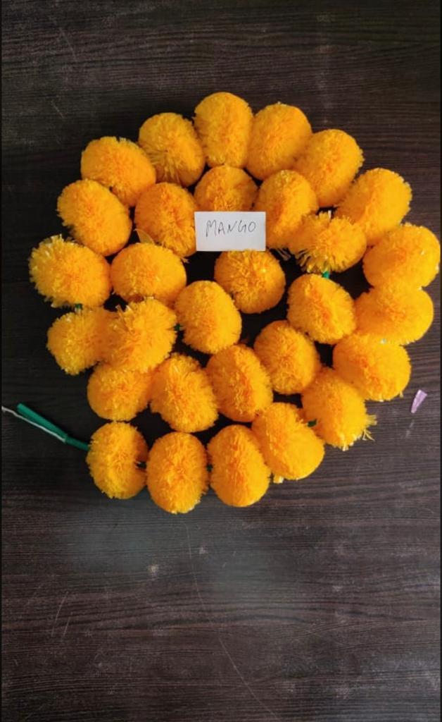 Mrigold Artificial Flower Garland Genda Ladi - Plastic, 5 Feet, Multi-color | Glossy Finish, Decorative Round Shape, Pack Of 5 Strings
