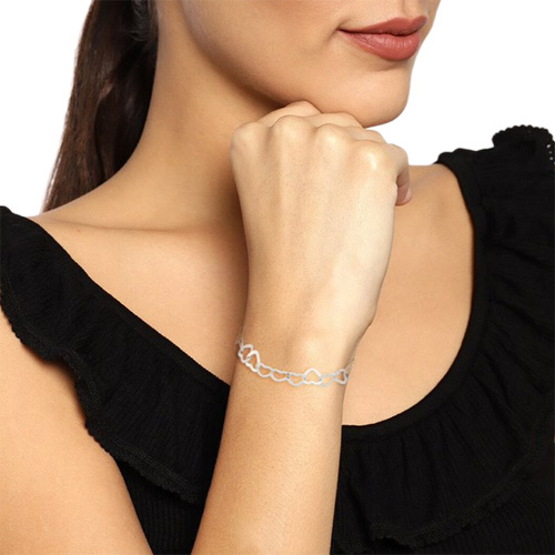 Open Heart Multi-link Chain Bracelet - Silver 925 Material , Modern Style Crafted Jewelry For Elegant Fashion Appeal