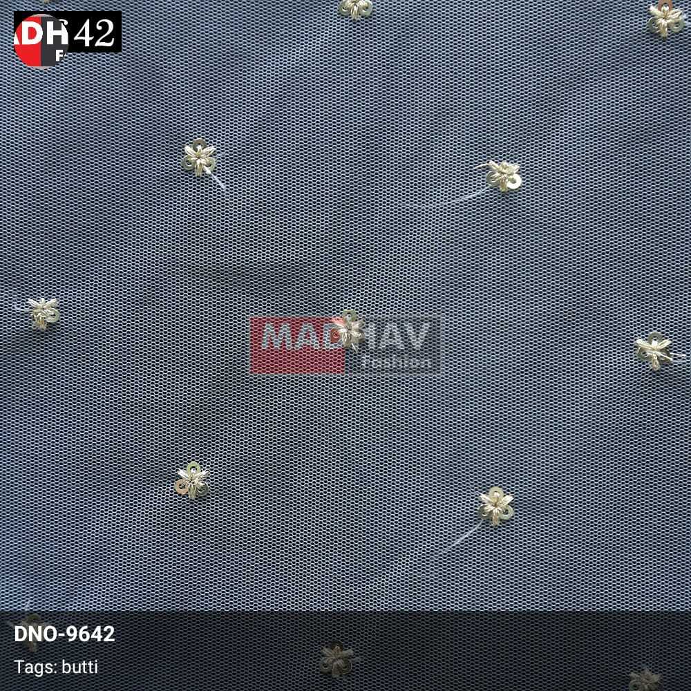 Blend Fabrics Glamorous Sequins Embroidered Butti On Net Fabric: The Perfect Way To Stand Out From The Crowd Madhav Fashion