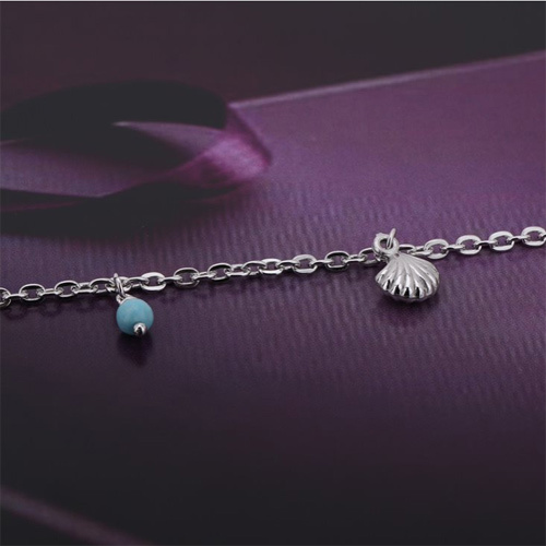 Hanging Shell And Natural Beads Silver Anklet Size: Customized