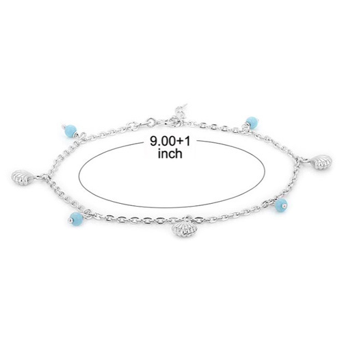 Hanging Shell And Natural Beads Silver Anklet Size: Customized