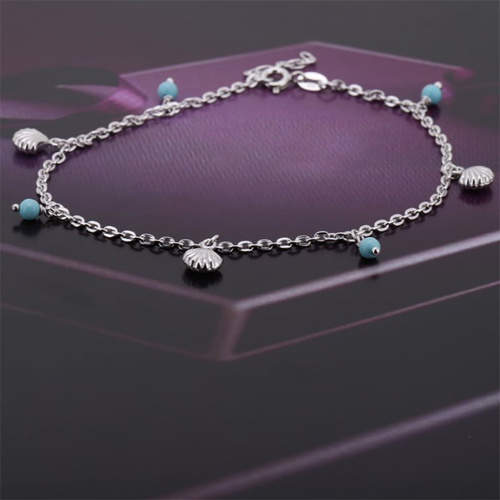 Hanging Shell And Natural Beads Silver Anklet Size: Customized