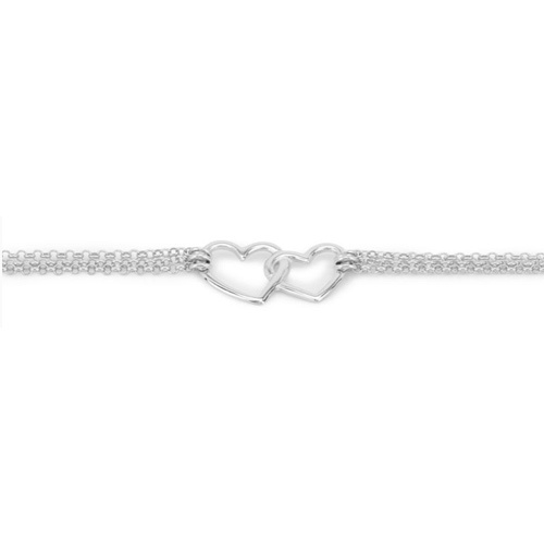 Interlocked Double Heart Multi Chain Bracelet - Silver 925 Material, Modern Style | Elegant Design For Timeless Appeal