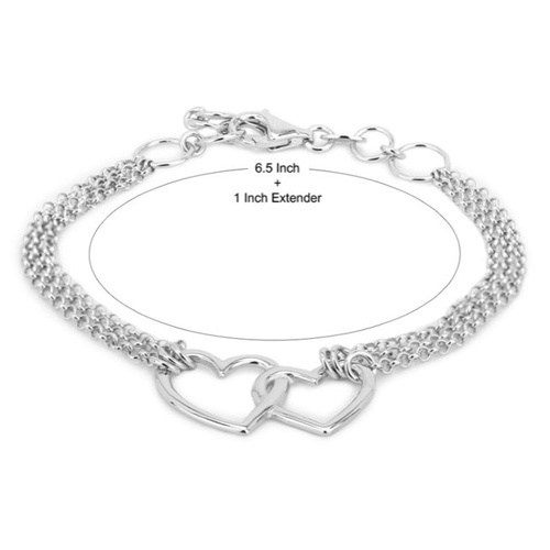 Interlocked Double Heart Multi Chain Bracelet - Silver 925 Material, Modern Style | Elegant Design For Timeless Appeal
