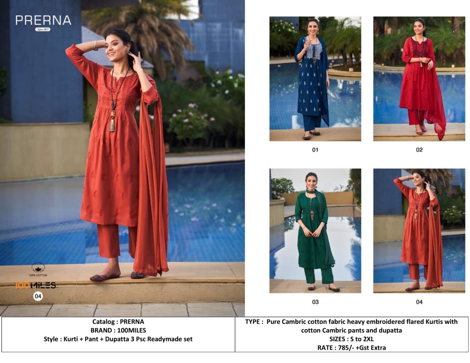 Pure Cotton Cambric Flare Embroidered Kurti