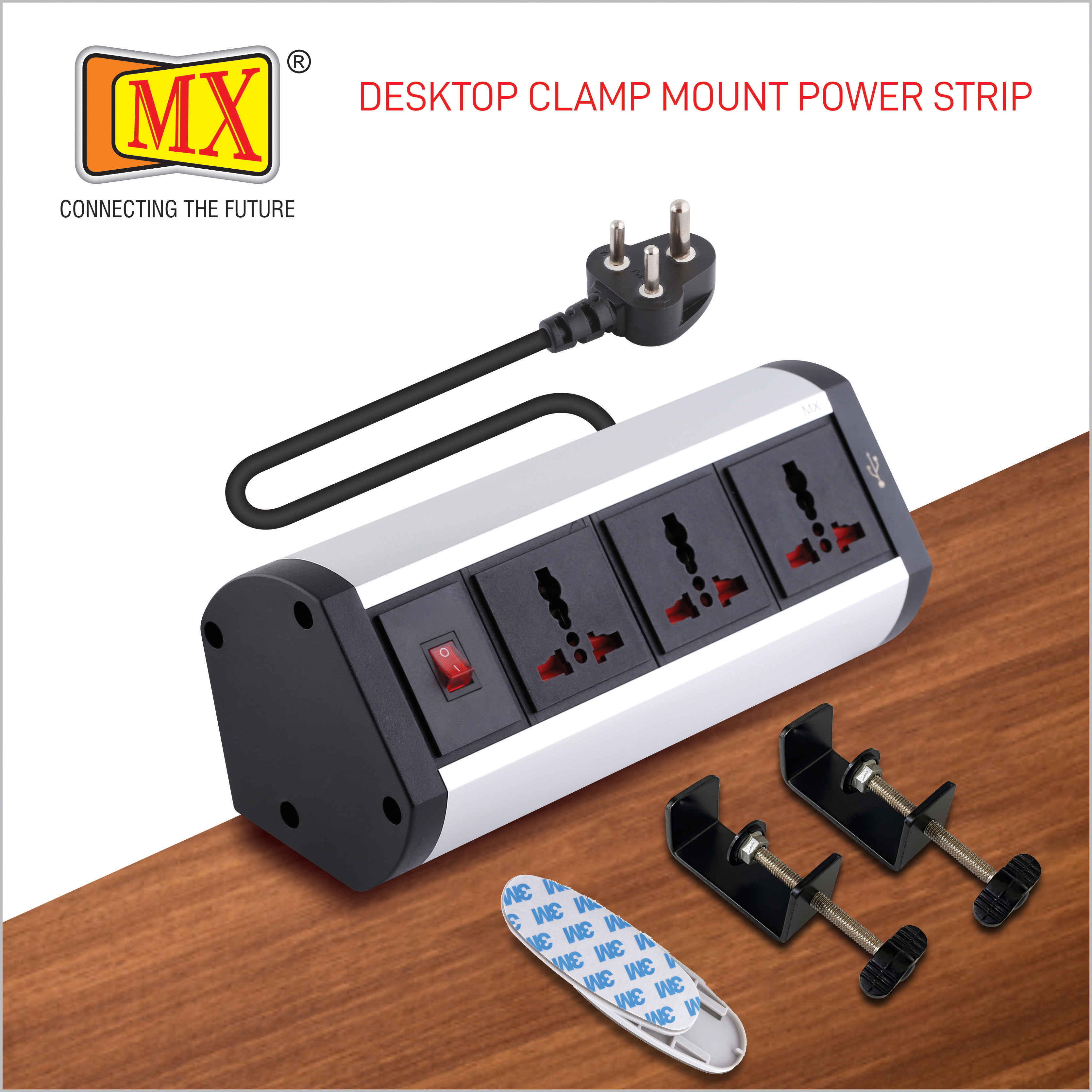 Mx Premium Power Console - Aerospace Grade Aluminum, 20x8.5x9 Cm | 3 Universal Sockets, 2 Usb Ports, 1 Year Warranty, Dual Pole Led Indicator Switch