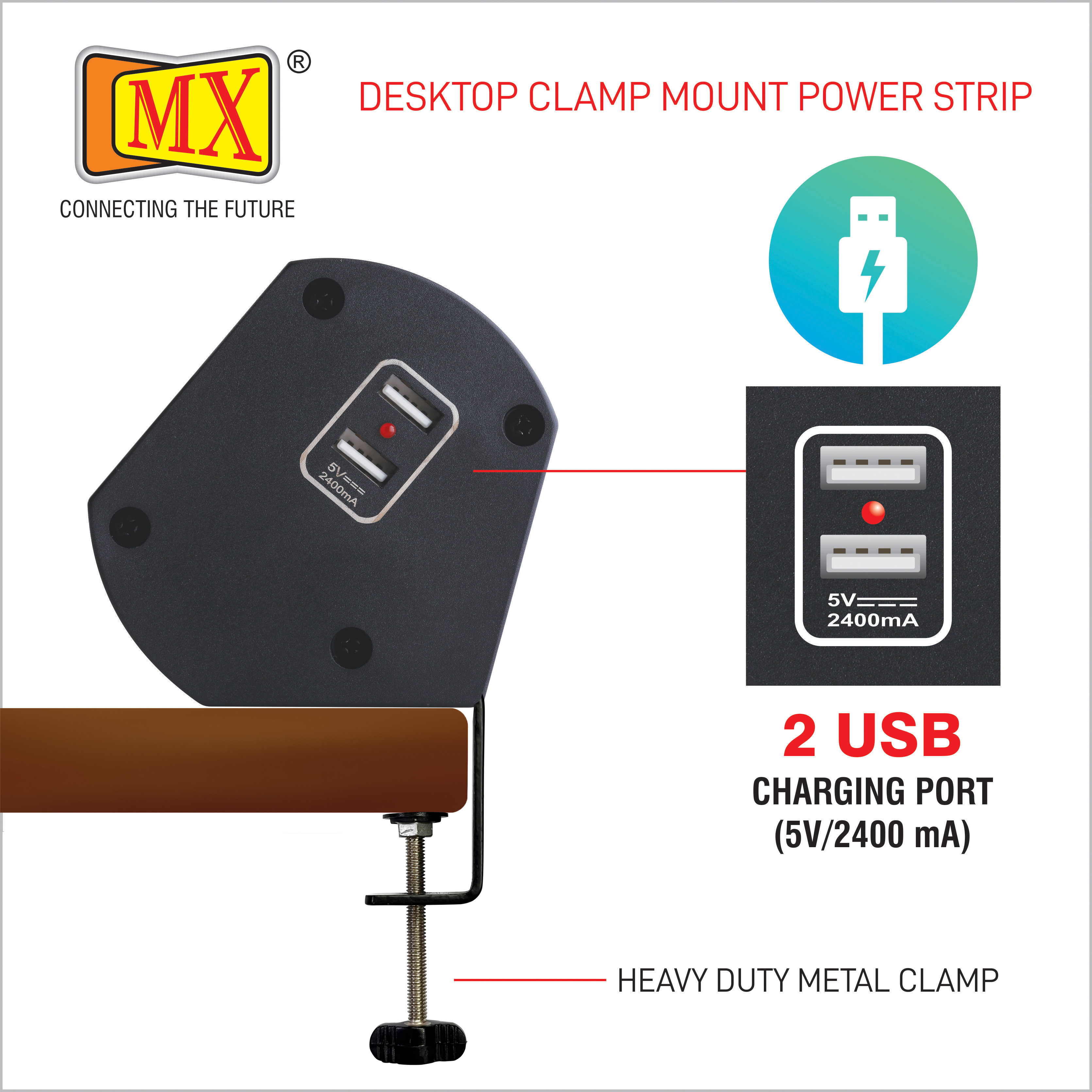 Mx Premium Power Console - Aerospace Grade Aluminum, 20x8.5x9 Cm | 3 Universal Sockets, 2 Usb Ports, 1 Year Warranty, Dual Pole Led Indicator Switch