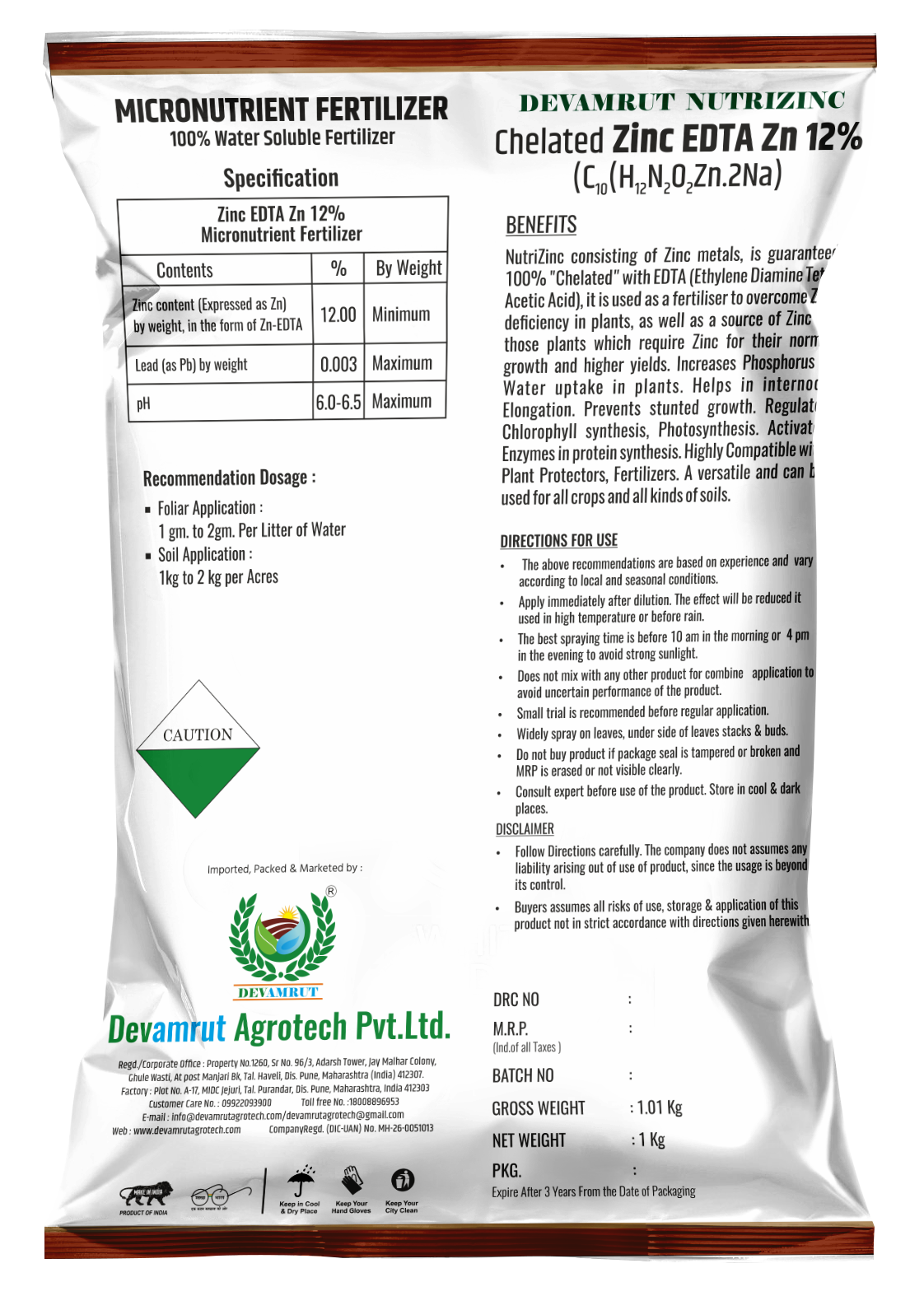 Nutrizinc - Zinc Edta 12 - Application: Agriculture