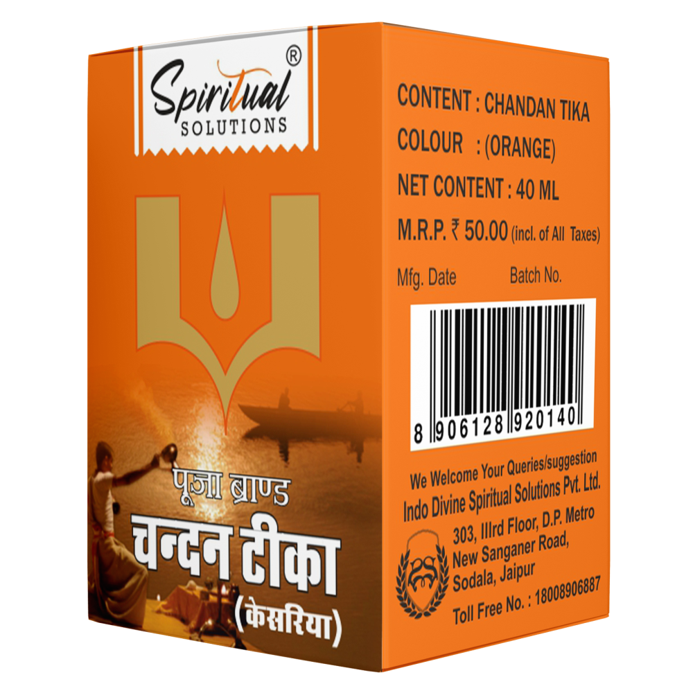 Chandan Tika 40 Ml Orange - Pure Sandalwood & Saffron Blend, Relaxing Fragrance For Rituals & Prayers, Soothing Forehead Application