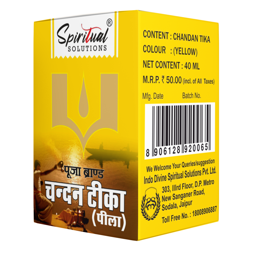 Chandan Tika 40 Ml Yellow - Pure Sandalwood And Saffron Paste, Soothing Forehead Application For Rituals, Calms Nerves And Enhances Relaxation