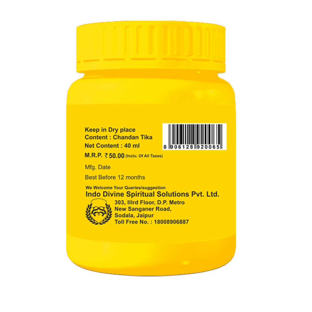Chandan Tika 40 Ml Yellow - Pure Sandalwood And Saffron Paste, Soothing Forehead Application For Rituals, Calms Nerves And Enhances Relaxation