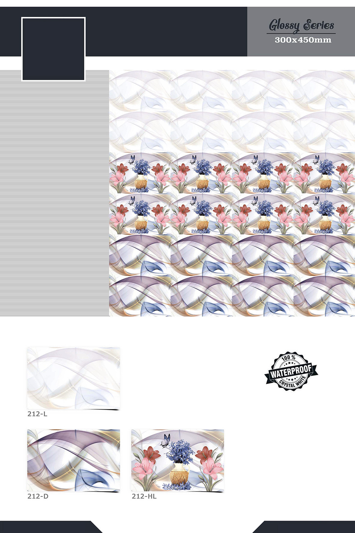 30x45cm Bathroom Wall Tiles - Ceramic, 300x450mm, Beige And Mixed Colors | Gloss, Matt, Satin Finish, Acid-resistant, Wear-resistant, Interior Use