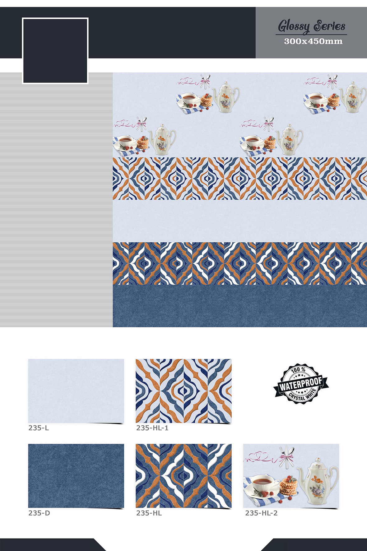 30x45cm Bathroom Wall Tiles - Ceramic, 300x450mm, Beige And Mixed Colors | Gloss, Matt, Satin Finish, Acid-resistant, Wear-resistant, Interior Use