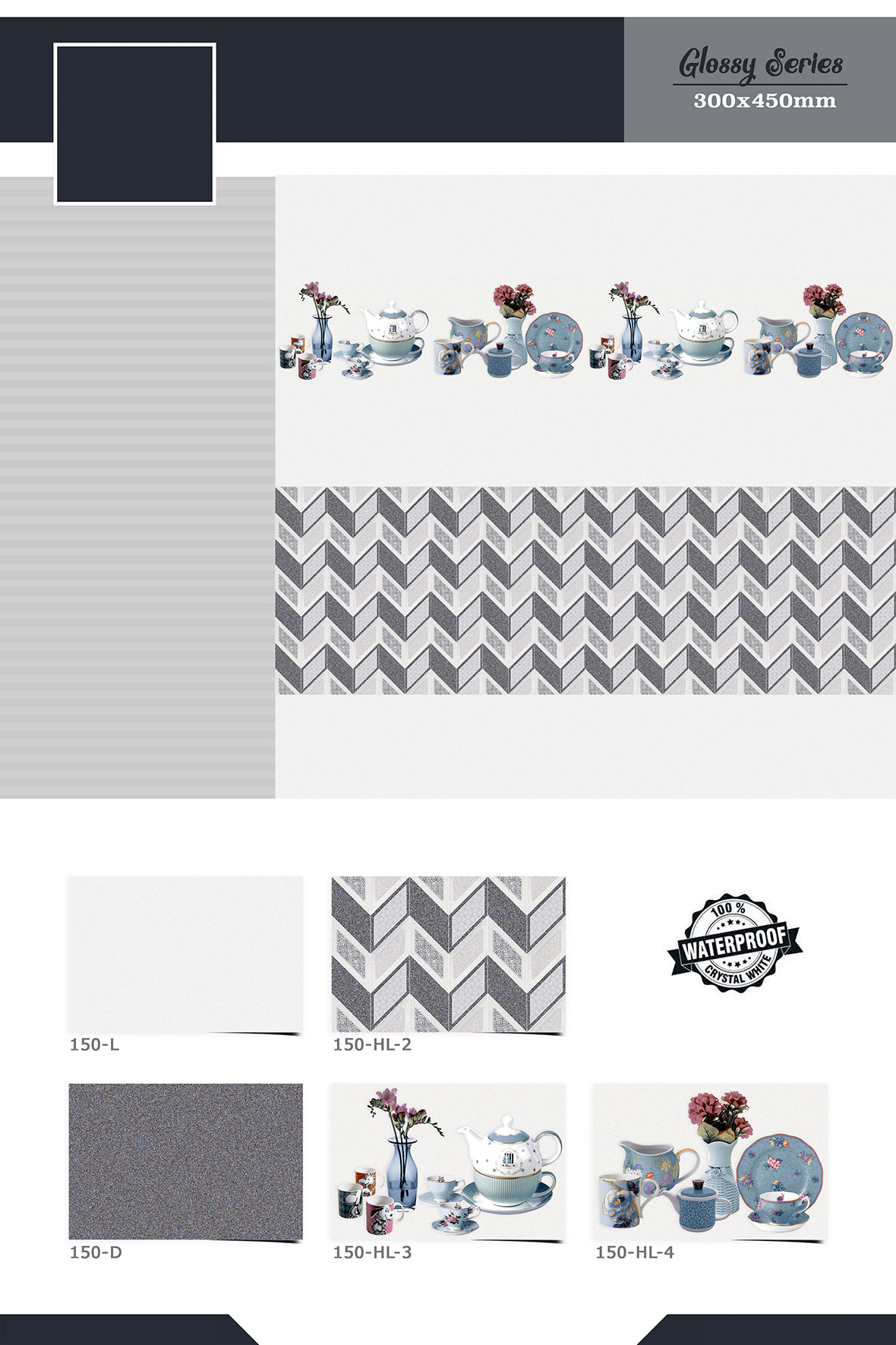 30x45cm Bathroom Wall Tiles - Ceramic, 300x450mm, Beige And Mixed Colors | Gloss, Matt, Satin Finish, Acid-resistant, Wear-resistant, Interior Use