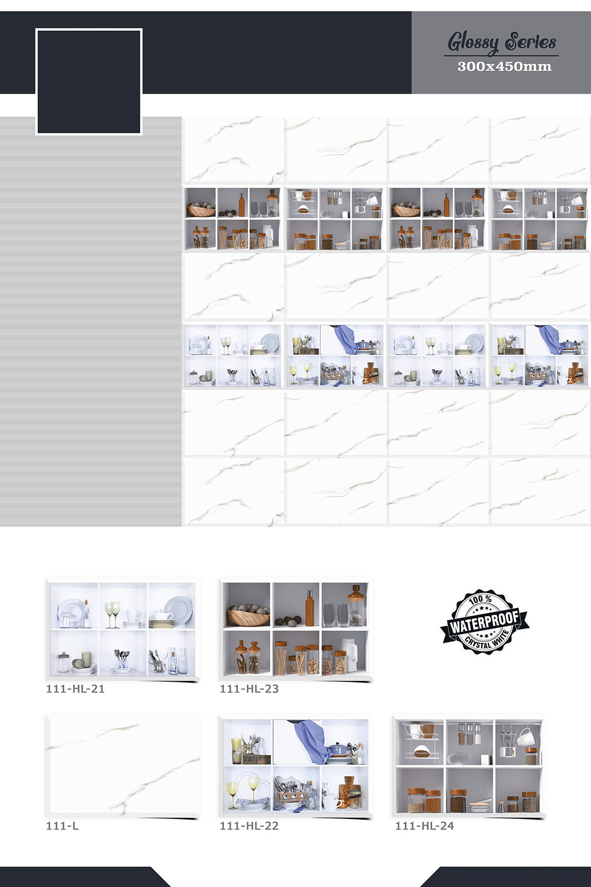 12x18 Kitchen Wall Tiles - 300x450mm Ceramic, Glazed And Polished Finish | Acid-resistant, Non-slip, Wear-resistant, Firebrick