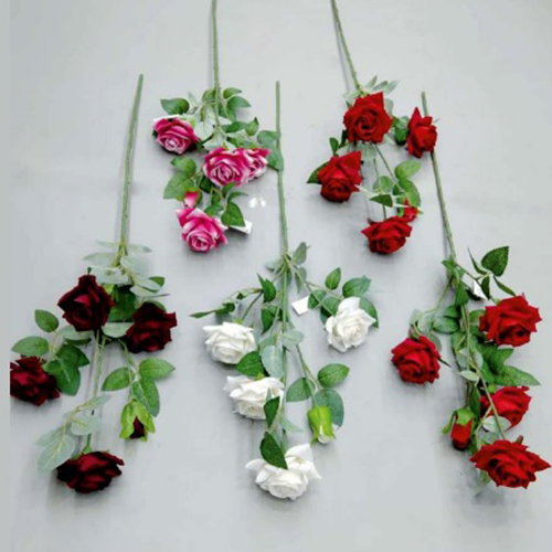 5 Head Velvet Rose Flowers - Plastic, Elegant Home Decor | Red, Maroon, White & Pink Floral Arrangement