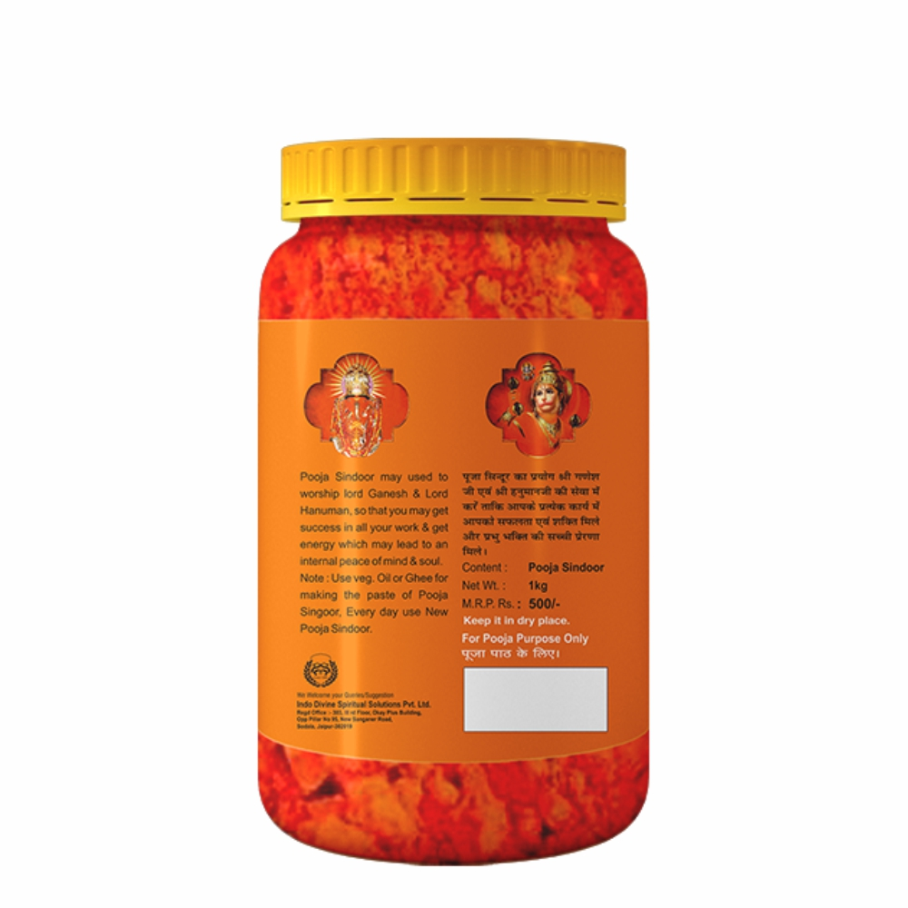 Sindoor Deluxe 1 Kg Jar - Natural Ingredients, Lead-free & Non-allergic Orange Sindoor For Pooja Use, Skin-friendly & Toxin-free