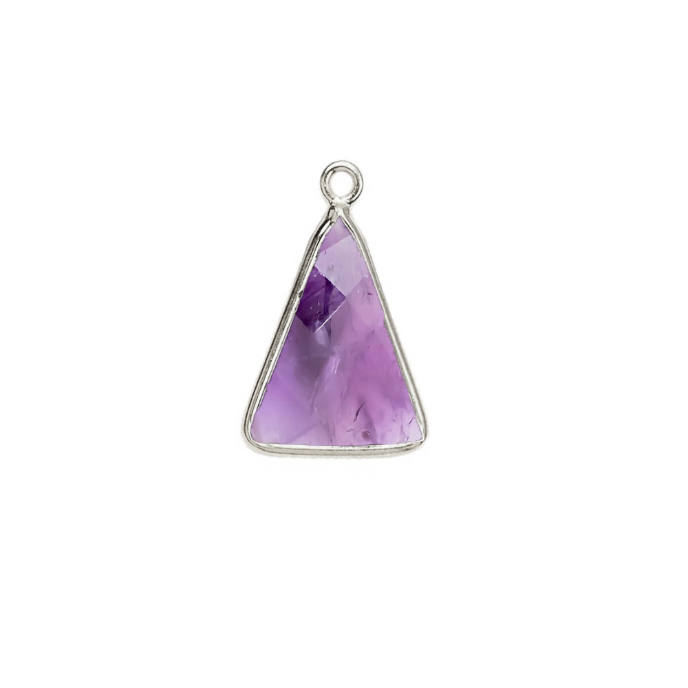 Same As Photo Amethyst Gemstone 10x15mm Triangle Shape Gold Vermeil Bezel Set Charm