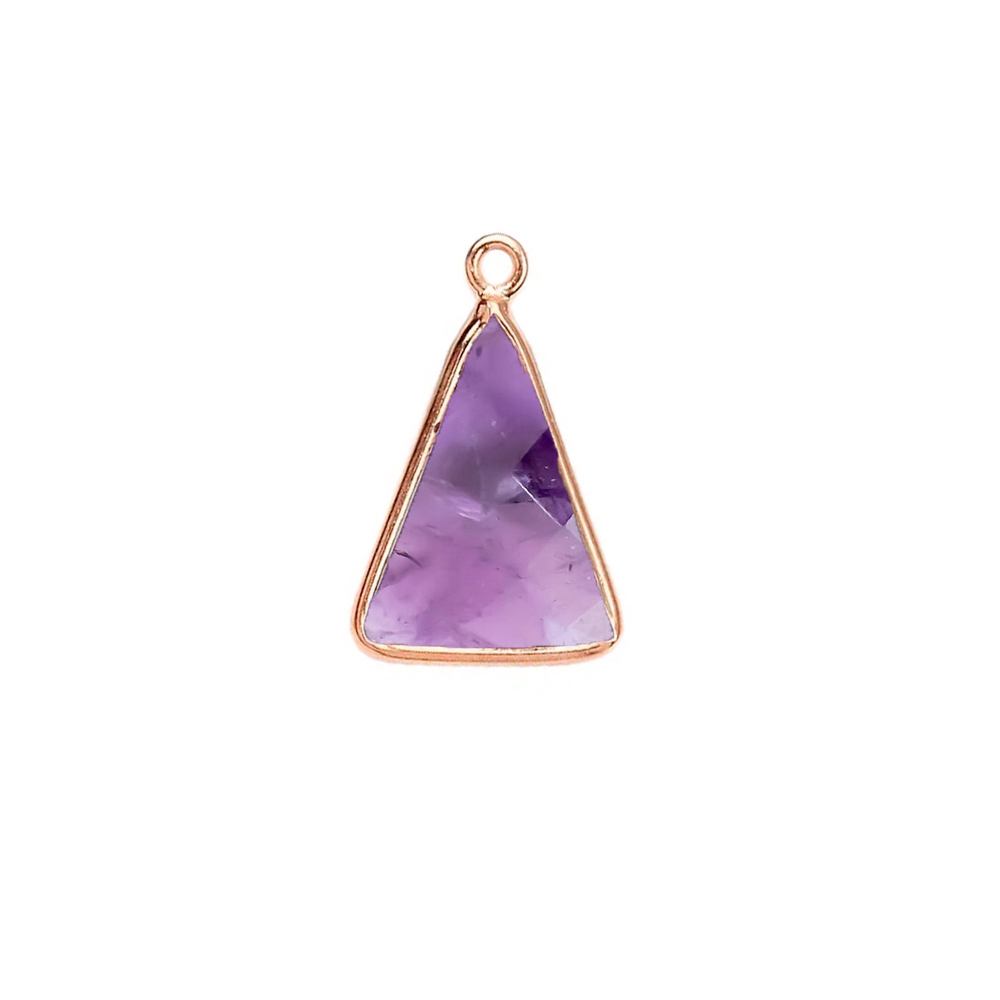 Same As Photo Amethyst Gemstone 10x15mm Triangle Shape Gold Vermeil Bezel Set Charm