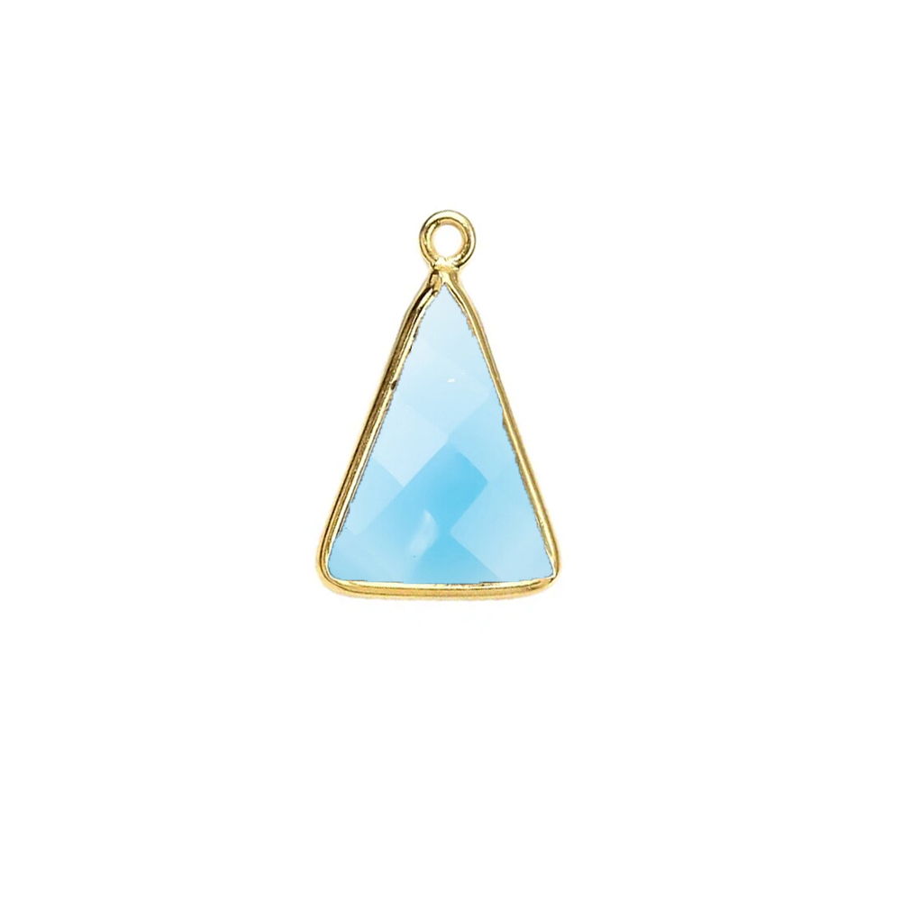 Same As Photo Blue Chalcedony Gemstone 10x15mm Triangle Shape Gold Vermeil Bezel Set Charm