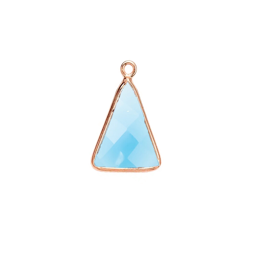 Same As Photo Blue Chalcedony Gemstone 10x15mm Triangle Shape Gold Vermeil Bezel Set Charm