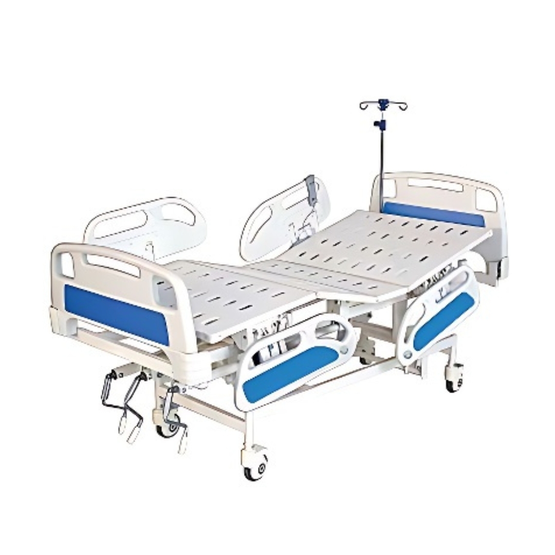 Icu Bed - Rectangular Tube Frame, 200 L X 90 W X 60-80 H Cms | Abs Moulded Rails, Smooth Crank System, Urine Bag Holder, Hand Remote Operation