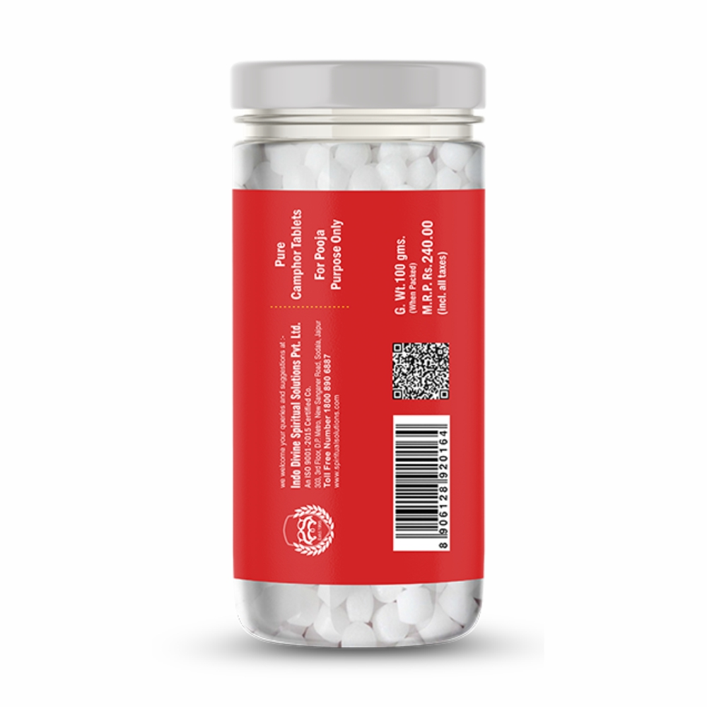 Kapoor 100 Gms Jar - 240 Gms | Indian Pooja Camphor For Aarti, Purifying Aroma For Peace, Negative Energy Clearance, Deity Blessings