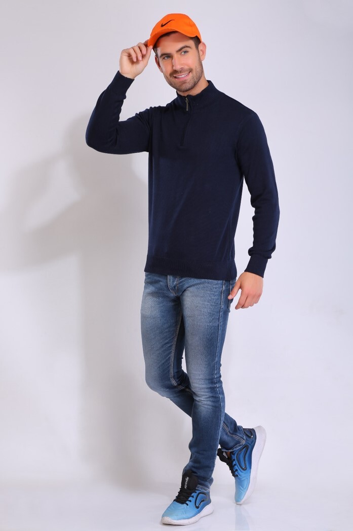 Zipper Pullover - Cotton & Wool Blend, Comfortable Fit For Everyday Wear