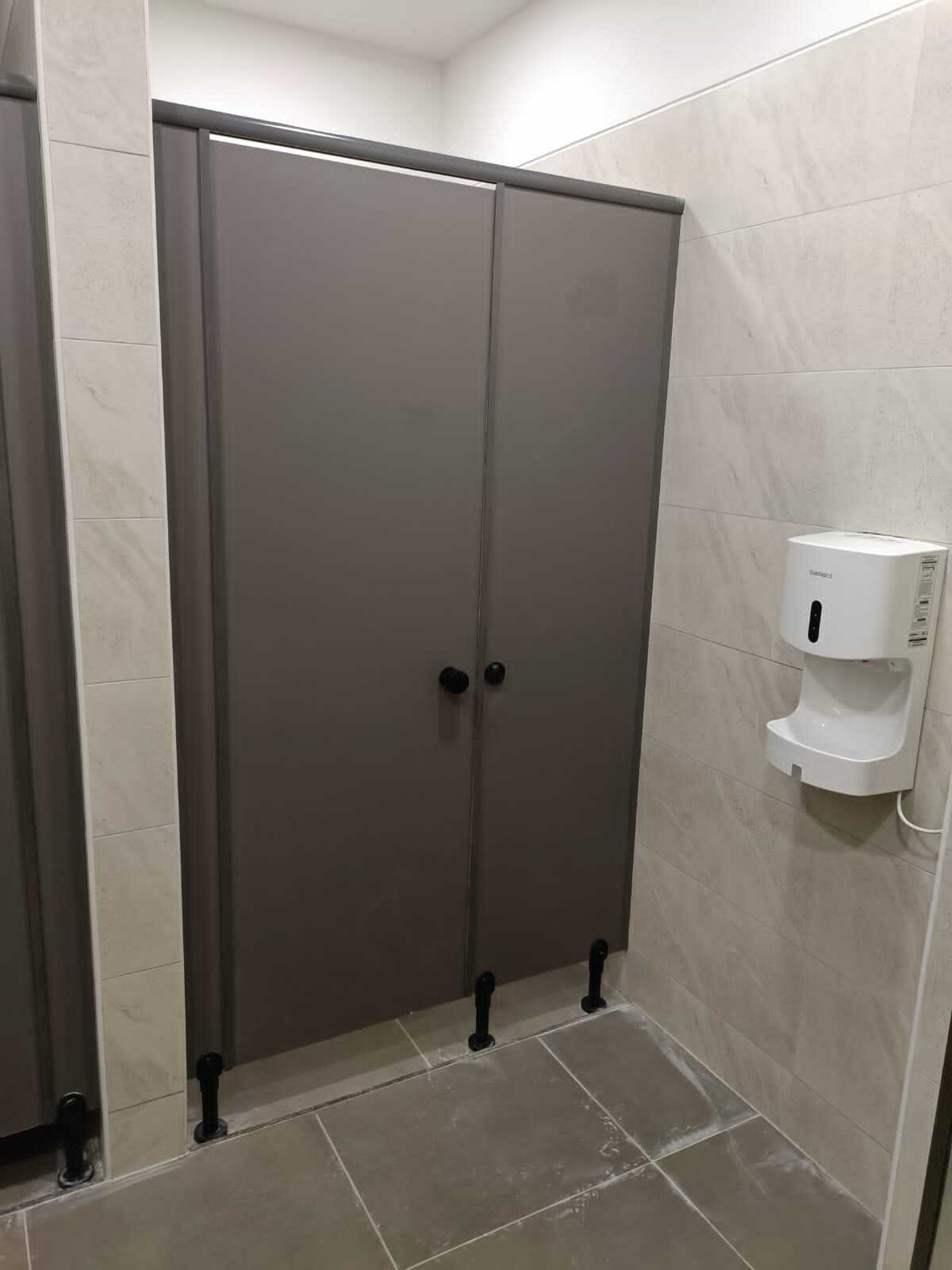 Toilet Cubicle Partition - Hpl Material, 2100mm Height X 1200mm Width X 400mm Depth, Grey Color - Sliding Door, Floor Mounted, Privacy, Durability, Easy Clean, Soundproof, Space Saving, Modern Design