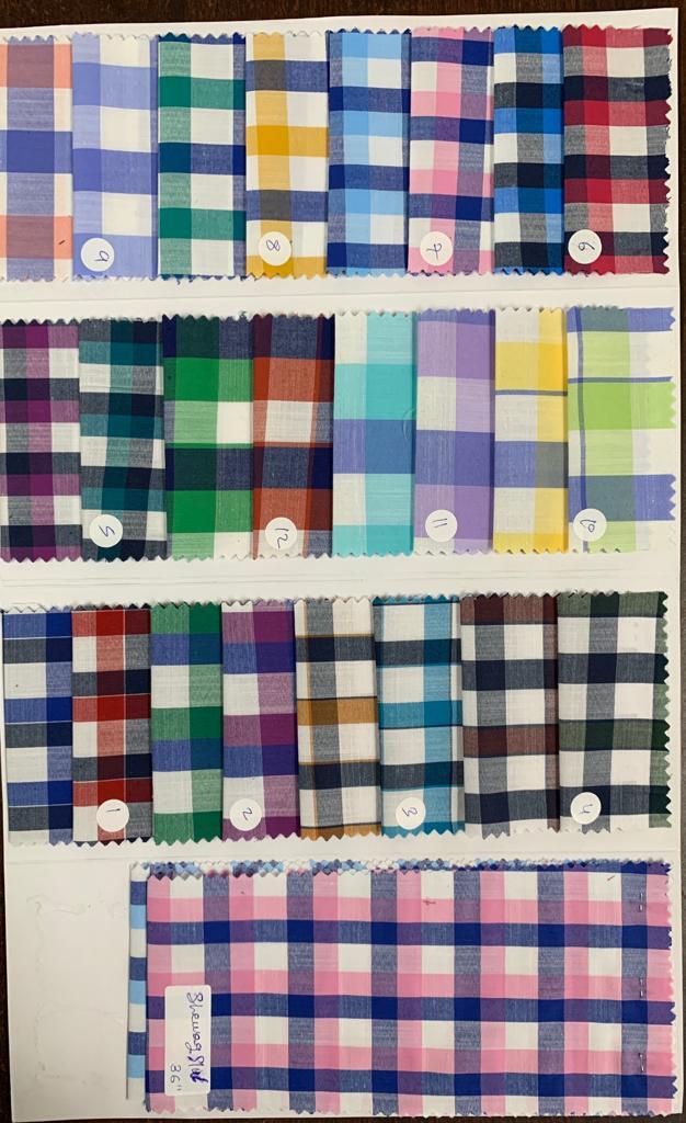 Checks Shirting Fabric - Cotton Blend, Light To Medium Weight, Multicolor Checked Pattern | Breathable, Durable, Minimal Shrinkage, 58-60 Inches Wide
