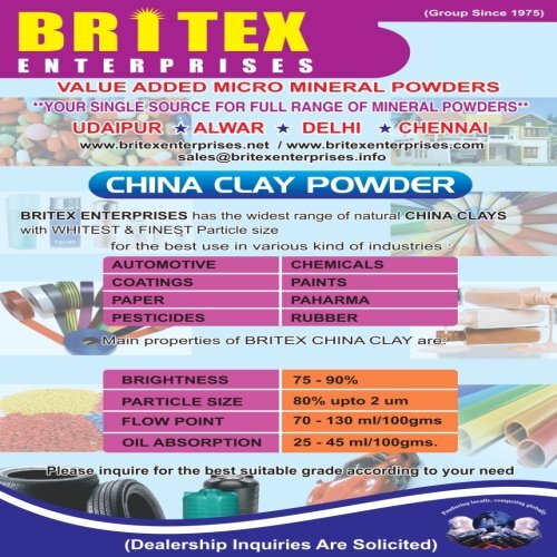 China Clay Pure - Application: Various Industries Like Paints/ Ceramics/ Paper /Plastic