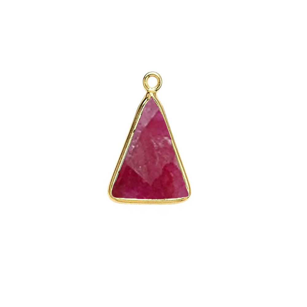 Dyed Ruby Gemstone 10x15mm Triangle Shape Gold Vermeil Bezel Set Charm Size: 15x10mm