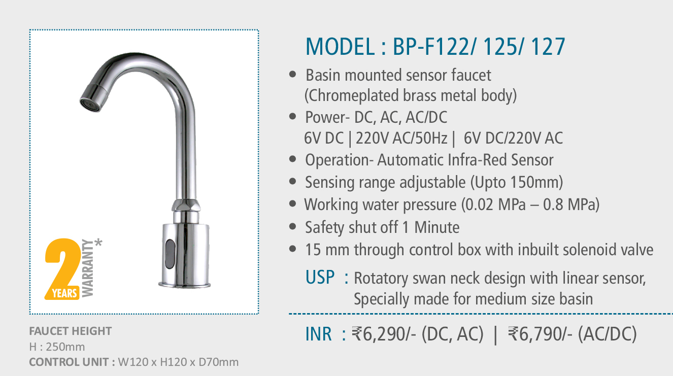 Automatic Sensor Tap Bp-f122 (Basin Mounted) - Color: Silver