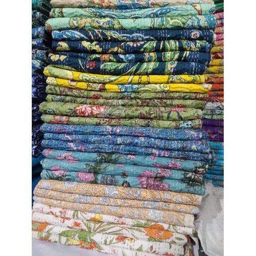 Multicolor Fruit Print Kantha Bedsheets