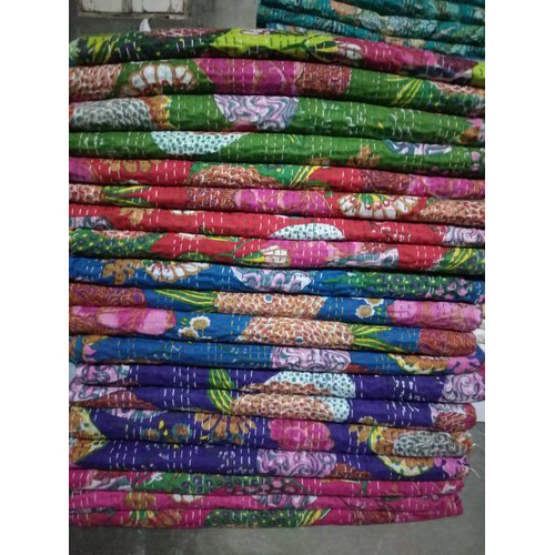 Multicolor Fruit Print Kantha Bedsheets