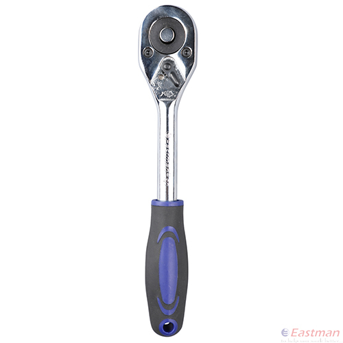 E-2203a 1/2 Oval Head Ratchet Handle - Chrome Vanadium Steel, 9.84-inch Length, Ergonomic Rubber Grip, Quick Release Function, Versatile Socket Compatibility